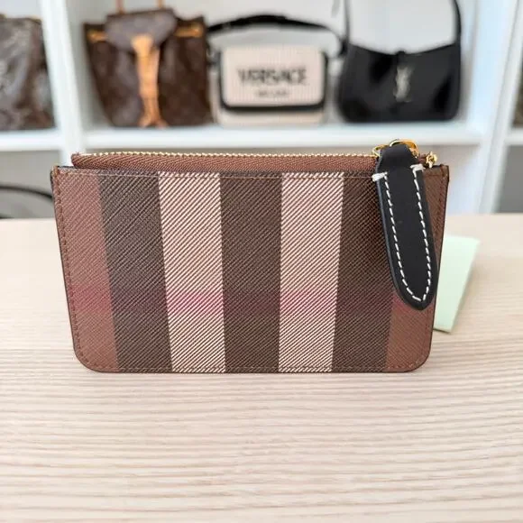 Burberry Kelbrook Exaggerated Check Canvas Card Case Birch Brown - Picture 3 of 6